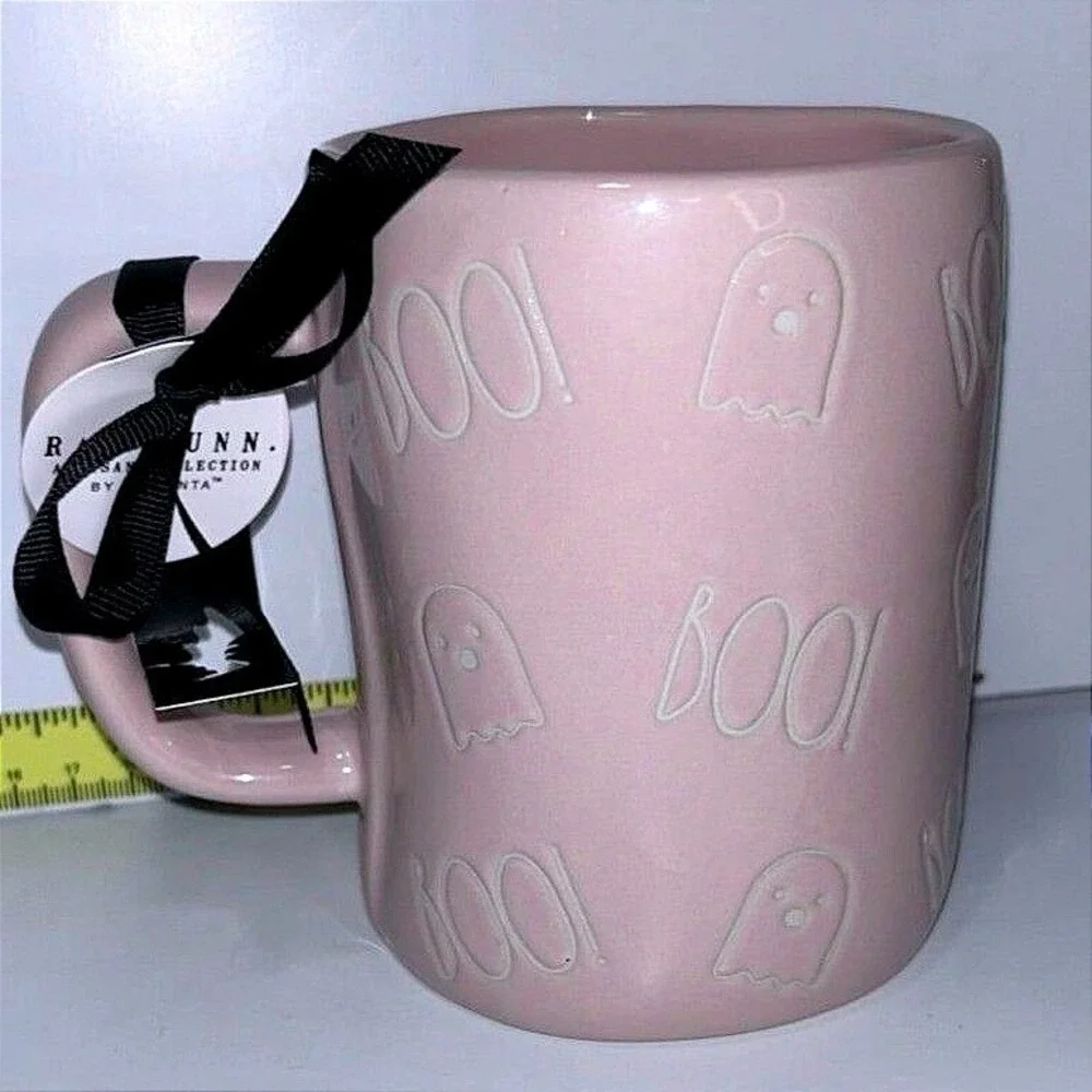 NWT Rae Dunn Halloween Large 20oz Coffee Mug‎ Pink Ghosts 